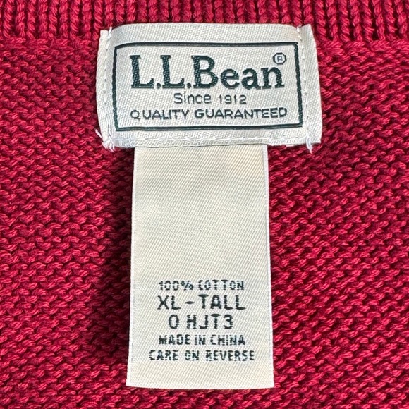 LL Bean Mens XL Tall‎ Red Cotton Knit Cardigan Sweater V Neck Long Sleeve - Picture 3 of 5